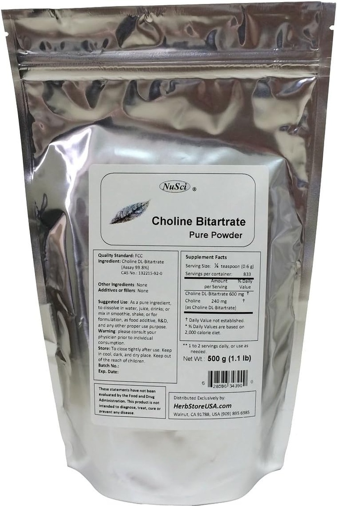 Holin DL- bitartrat Pure Powder 500g (1,1 lb, 17,6 oz) Pametna hranila