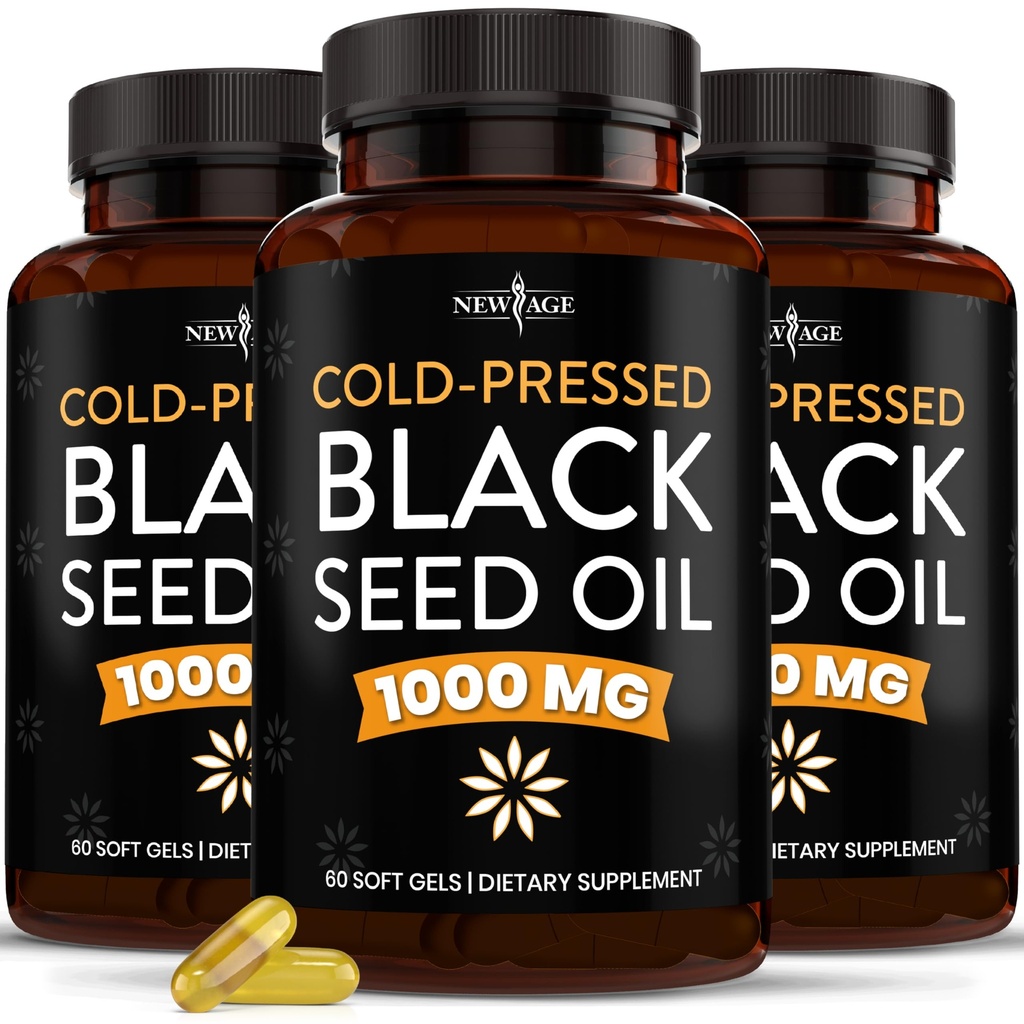 NOVO AGE črno olje softgel kapsule - Premium hladno predoblikovana Nigella Sativa Production Pure Black Cumin Seme Oil - Non-GMO & Vegetarian 90 Count (Pack od 3)