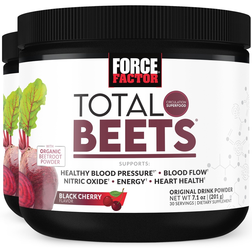 FORCE FACTOR Total Bees Superfood Beet Root Powder 2-Pack, Nitrati za podporo cirkulacijo, pretok krvi, dušikov oksid, energija, vzdržljivost, Stamina, Cardiovascular Heart Health Supplement, 60