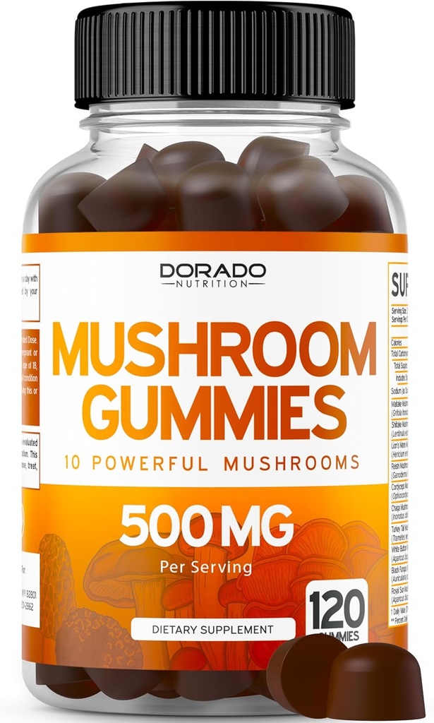 Gobe Gumies 2500mg 10 v 1 mešanici (120 Gummies z levi Mane, Cordyceps, Reishi & več Funkcionalne gobe) Focus & Brain Gobe dodatek - Vegan & Tretja stranka Tested - ZDA Made