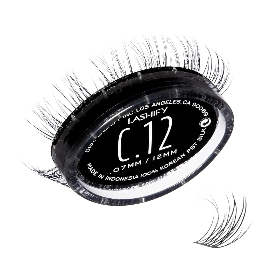 Lashify Curl 12mm Gossamer DIY trepalnice razširitve ponovno polnjenje, črna, enostavno lažne trepalnice za naravni videz