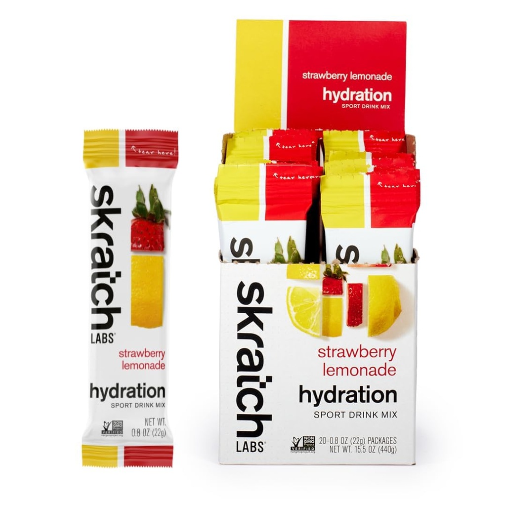 Hidracija v Skratch Labs Hydration Packets Hydration Drink Mix, Jagodna limonada (20ct) - Elektrolitni prašek, razvit za športnike in športne zmogljivosti, Gluten Free, Vegan, Košir