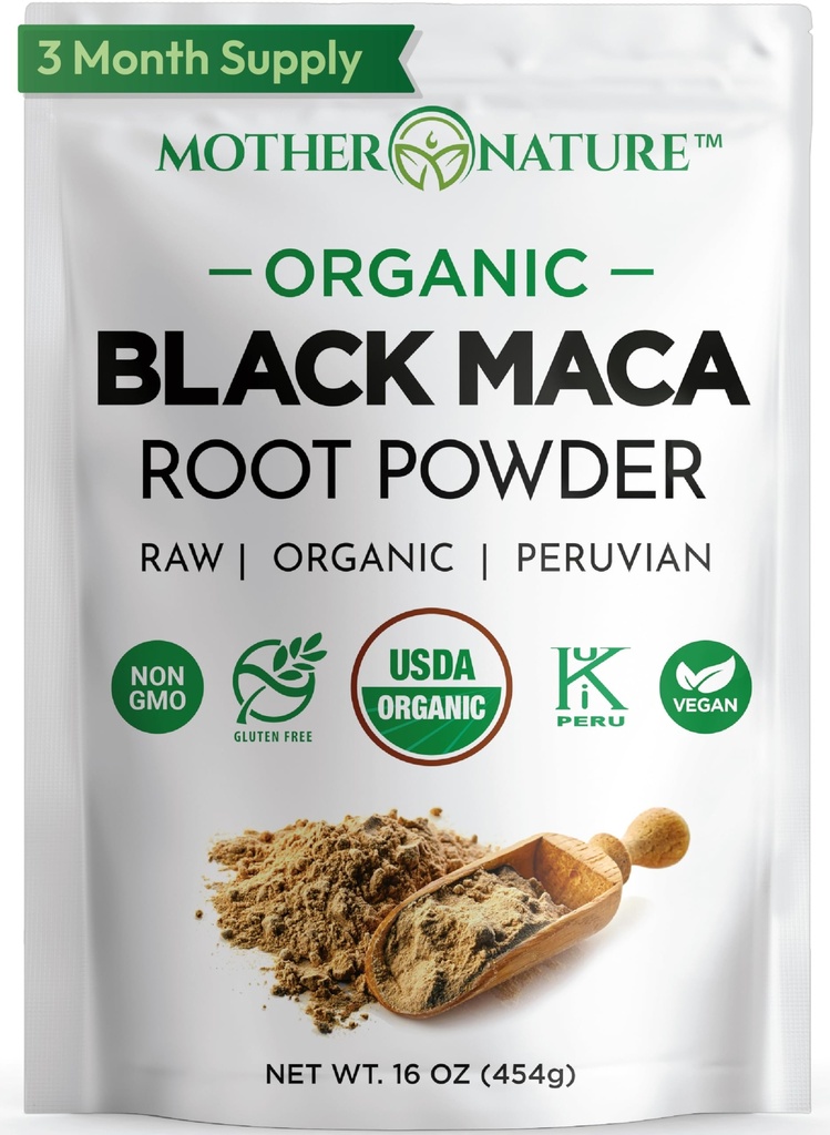 Organski, Raw Peruian Black Maca Root Powder - Premium USDA Certified, Idealen za moške in ženske, Boost Workouts, Izboljšati okrevanje mišic, Non-GMO, Vegan Superfood, 16 oz