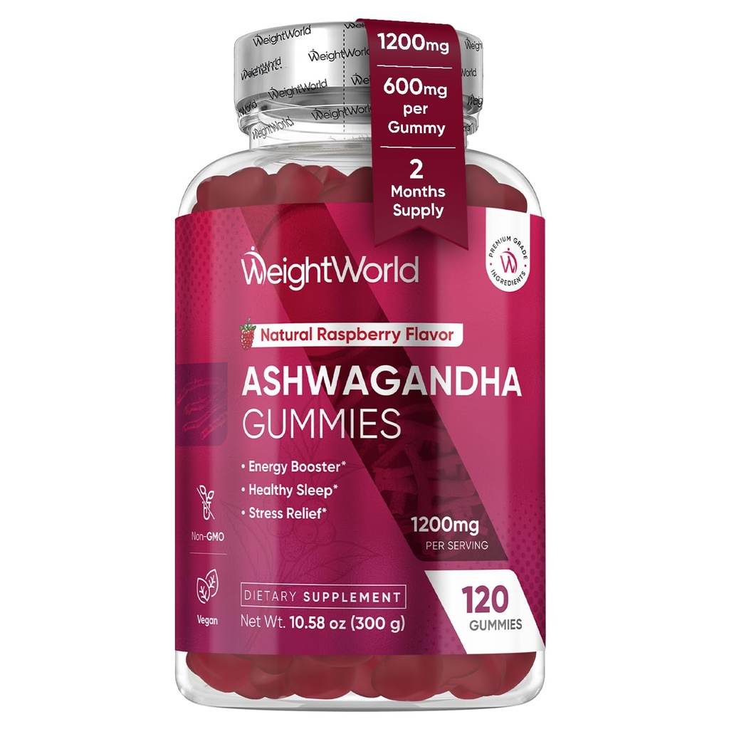 TežaWorld Ashwagandha Gummies za ženske in moške 1200mg - 120 Gummies (2-mesečna dobava) - Ashwagandha dodatek Gummies za povečanje energije, zdravo spanje in stres Relief - Vegan & Gluten-free