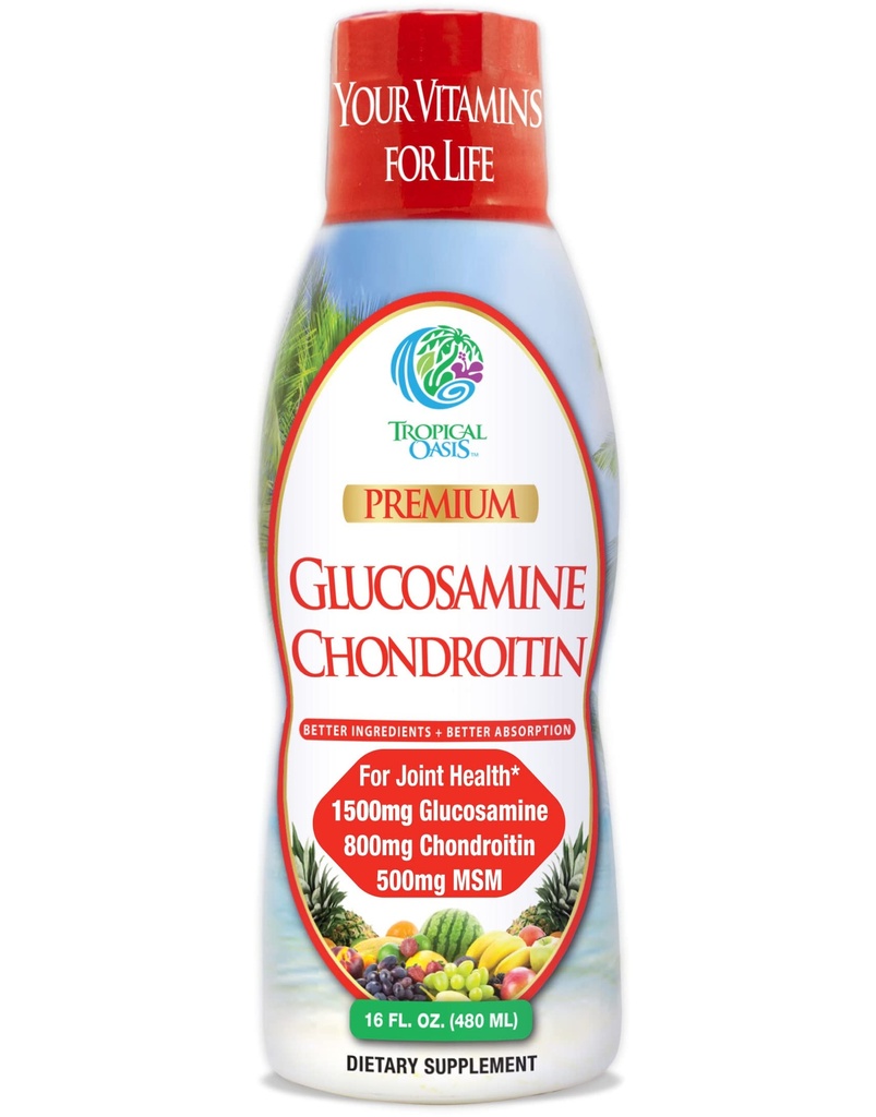 Tropska oaza – Premij tekoči glukozamin Chondroitin & MSM- Tekoči sklep Podporna Formula 1500mg Glukozamin, 800mg Chondroitin, & 500mg MSM - 16 Fl Oz