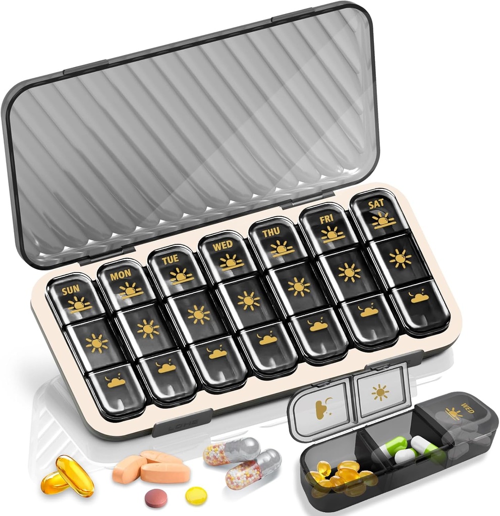 Tedenske tablete Organizator 3 krat na dan, GloDeals velike potovalne tablete Box 7 dan, Am Pm tri dnevne tablete primeru z Odstranljiv vsebnik Medicine, tablete imetnik za vitamin, dodatek, ribje olje, črna