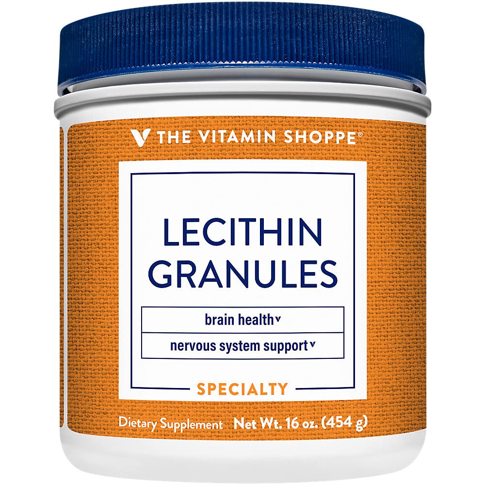 Vitamin Shoppe Lecithin Granule - naravna kombinacija esencialnih maščobnih kislin za podporo možganske in živčne funkcije, 100% na osnovi soje, enkrat dnevno (16 Ounces v prahu)