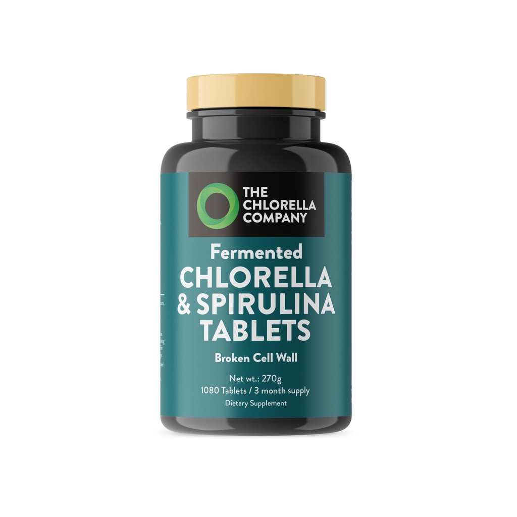 Fermentirane tablete Klorella & Spirulina, klorofil, zelena superživila, dopolnilo alge, detoks težke kovine, imunska podpora, zlomljena celična stena, 1350 tablete, ne- GMO, vegan