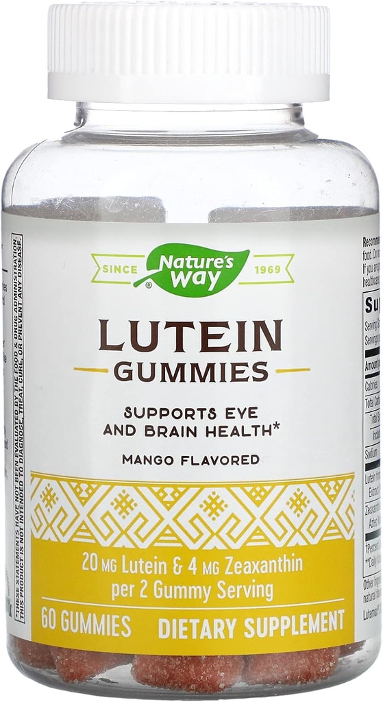 Naravne poti Lutein Gummies z Zeaksantin, Eye Health and Brain Function Supplement*, Mango aromated, 60 Count