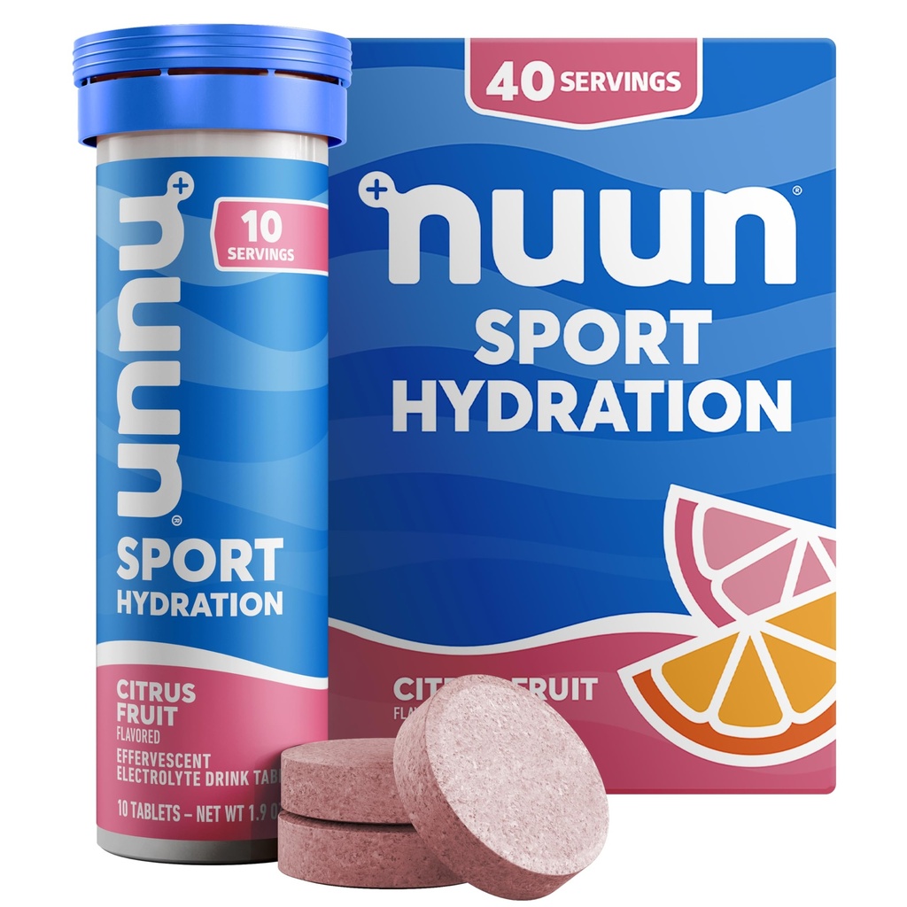 Nuun Sport Elektrolitske tablete z magnezijem, kalcijom, kalijem, kloridom in natrijem, brez glutena in veganom, sadjem iz citrusov, 4 pakiranja (40 skupaj)