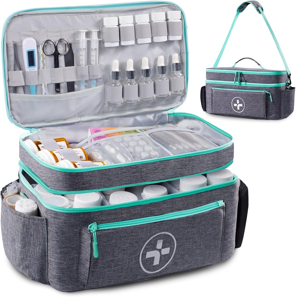 BAGSFY Travel Medicine Bag Organizer, Medicinska vrečka prazna, Tablete steklenica Organizator za dom, Velika zdravila za shranjevanje, Travel Nositi primer Prva pomoč Kit vrečke prazna, zasilni komplet.