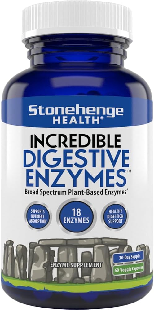 Stonehenge Health Neverjetni prebavni encimi - 18 rastlinsko-bazni encimi - lipaza, laktaza, proteaza, amilaza, bromelain za plin, napenjanje, utrujenost (1)