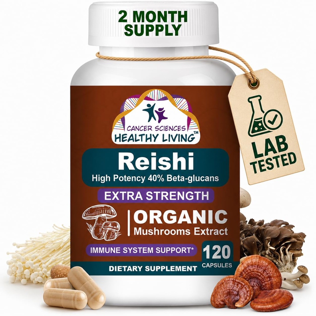 CANCER ZNANOST Reishi Wellness Gobe dopolnilne kapsule, USDA Certified Organic Gobe Extract, Extract, Dodatna moč 1500 mg, Visoka moč 40% Beta-glukani, Imunska podpora, Anti-aging, 120 kapsul