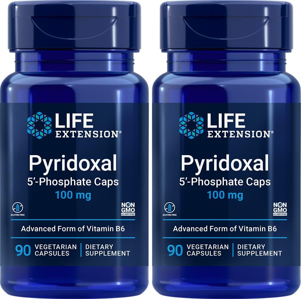 Podaljšek življenja Piridoksal-5'-Phosphate Caps P5P 100 mg, 90 Veg kapsule (Pack po 2) - Napredni vitamin B6 dodatek