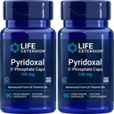 Podaljšek življenja Piridoksal-5'-Phosphate Caps P5P 100 mg, 90 Veg kapsule (Pack po 2) - Napredni vitamin B6 dodatek