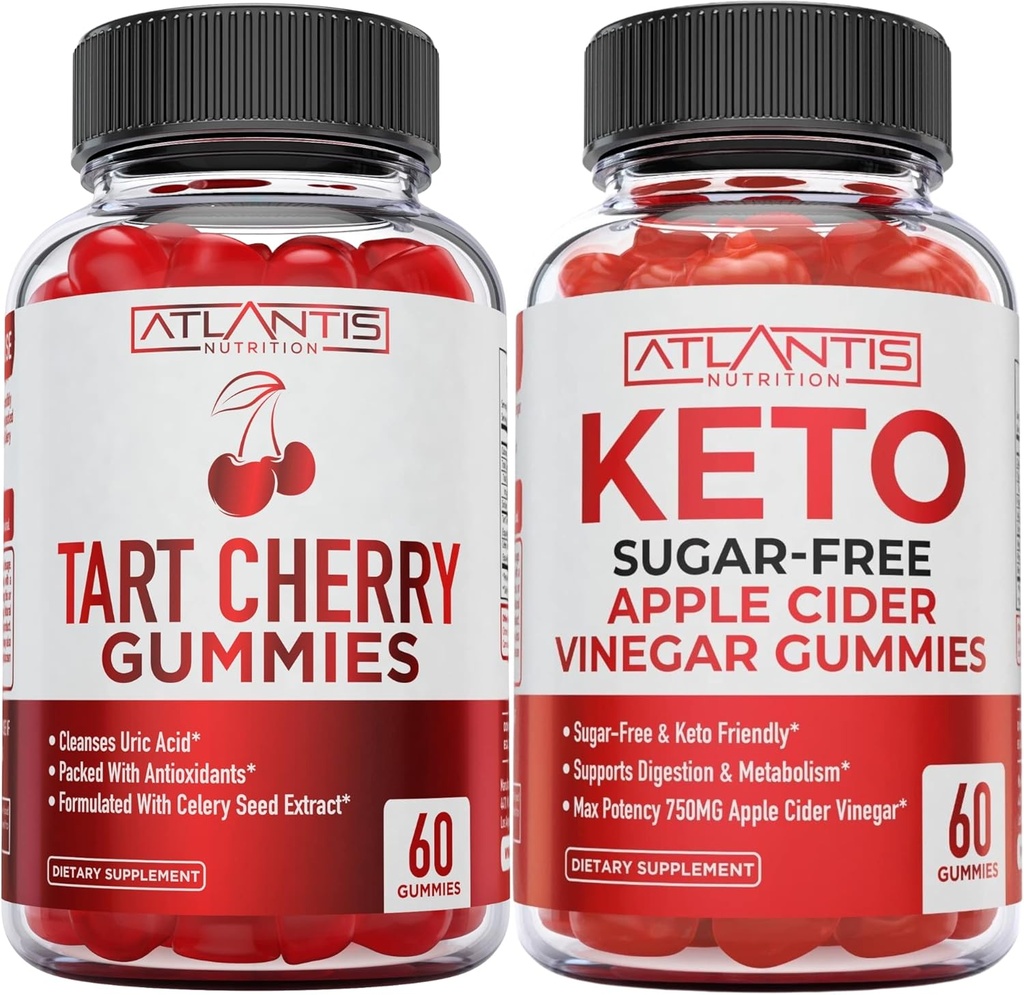 Atlantis Nutrition Tart Cherry 60 Gumies + Brez sladkorja Keto Apple Cider Vinegar 60 Gumies