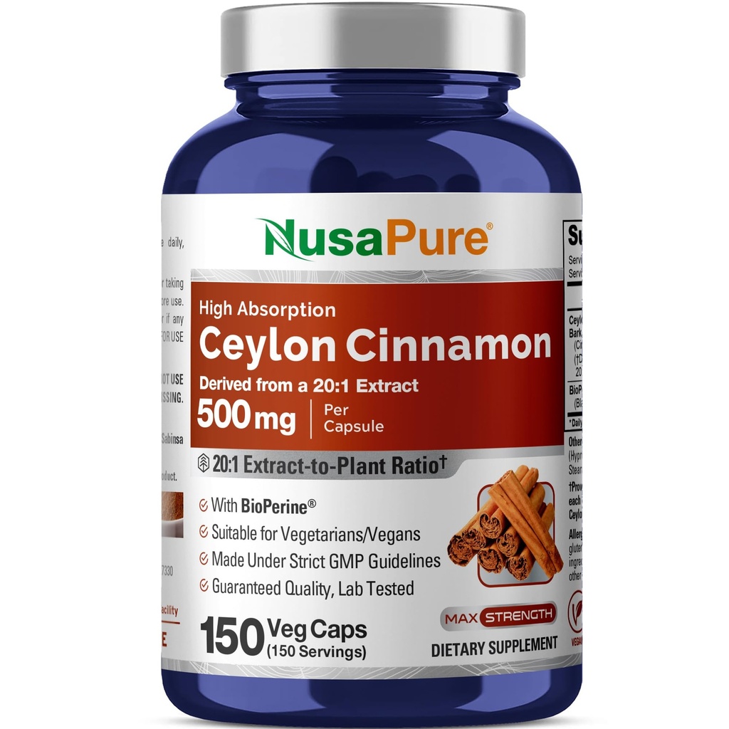 NusaPure Ceylon Cinamon20:1 Extract, 500 mg ekvivalenten 10.000 mg na pokrovčk 