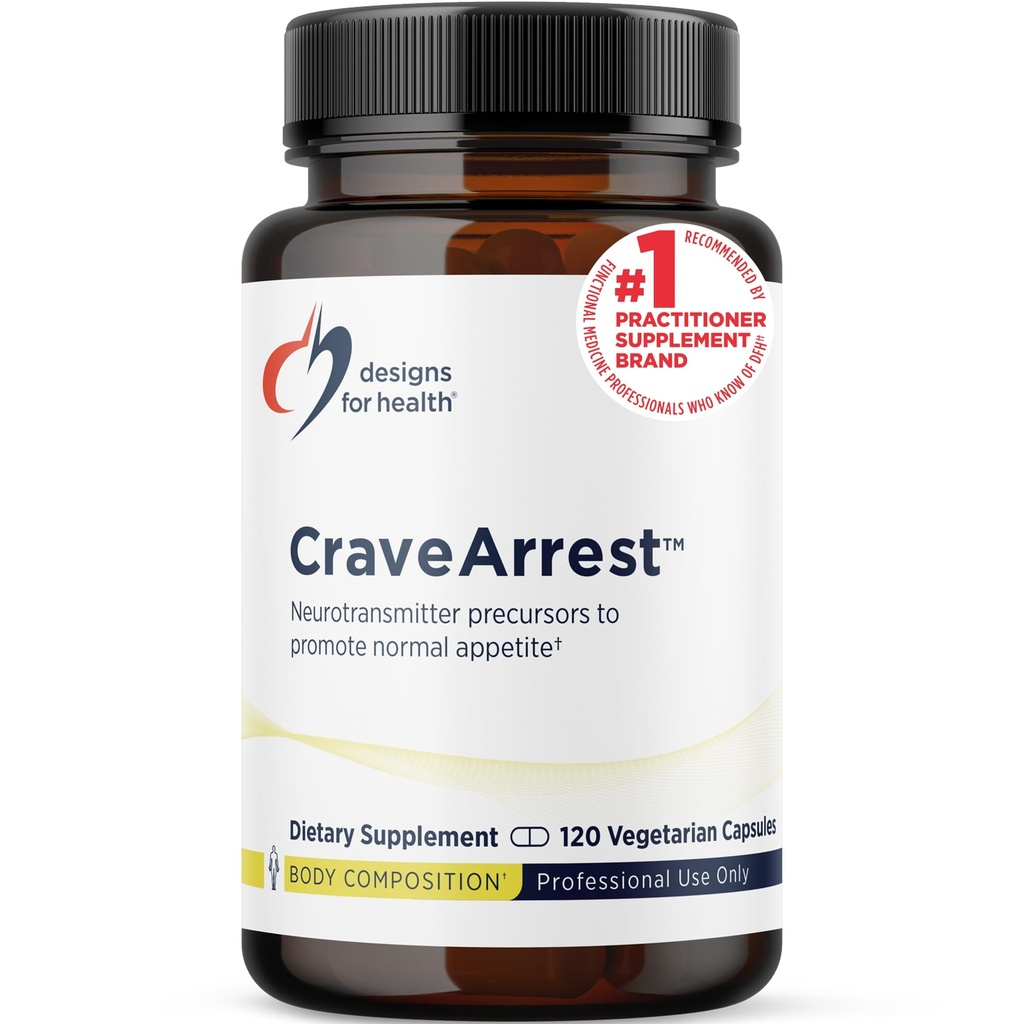 Designs for Health CraveArrest - L-tirozin Anti-Craving dodatek s 5-HTP, B6, Rhodiola, B12 - Zasnovan za serotonin + Dopamin podporo (120 kapsul)
