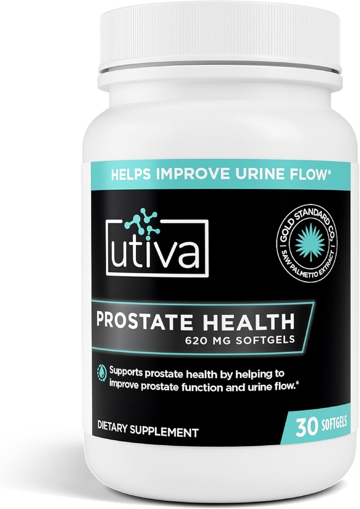 Utiva Prostata Zdravje - Naravna formula za zdravo funkcijo in pretok urina - Prostata dodatek za moške - Beta-Sitosterol in žaga Palmetto za moške - 30 Softgels