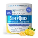 Relaxium Sleep Quick Gummy, Podpora za pomoč v spanju, 5 mg melatonin, vitamin D-3, Prebiotična in probiotična mešanica, Gluten & zdravilo, limonina aroma, 60 Gummies