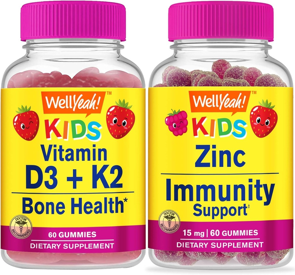 WellYea Vitamin D3+K2 Otroci + Cink Otroci 15mg, Gummies Bundle - odličen okus, Vitamin dopolnilo, Gluten brezplačno, GSO brezplačno, Žvečljivi Gummy