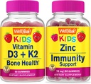 WellYea Vitamin D3+K2 Otroci + Cink Otroci 15mg, Gummies Bundle - odličen okus, Vitamin dopolnilo, Gluten brezplačno, GSO brezplačno, Žvečljivi Gummy