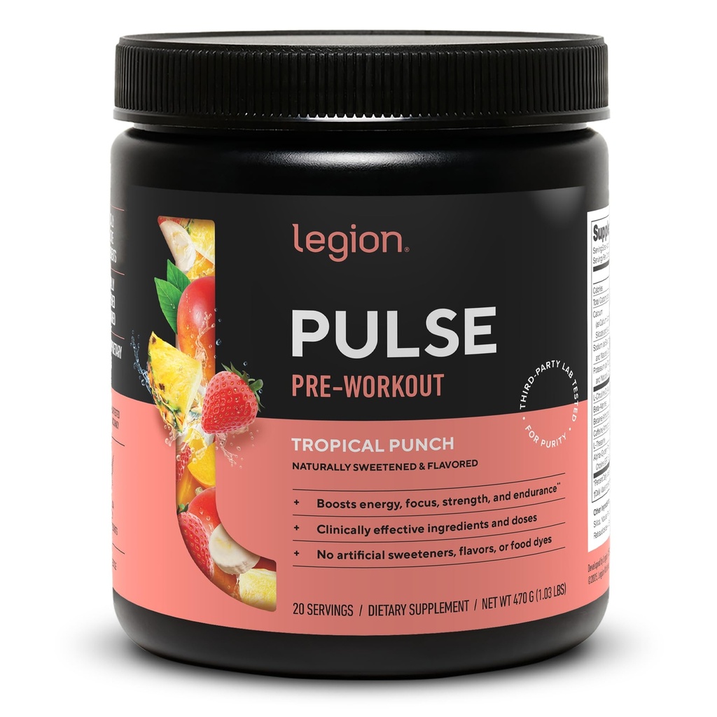 LEGION Pulse Pre Workout - Vse naravne dušikov oksid Preworkout pijača za povečanje energije, Kreatin brezplačno, naravno sladkana, Beta Alanin, Citrulin, Alfa GPC (tropski Punch)