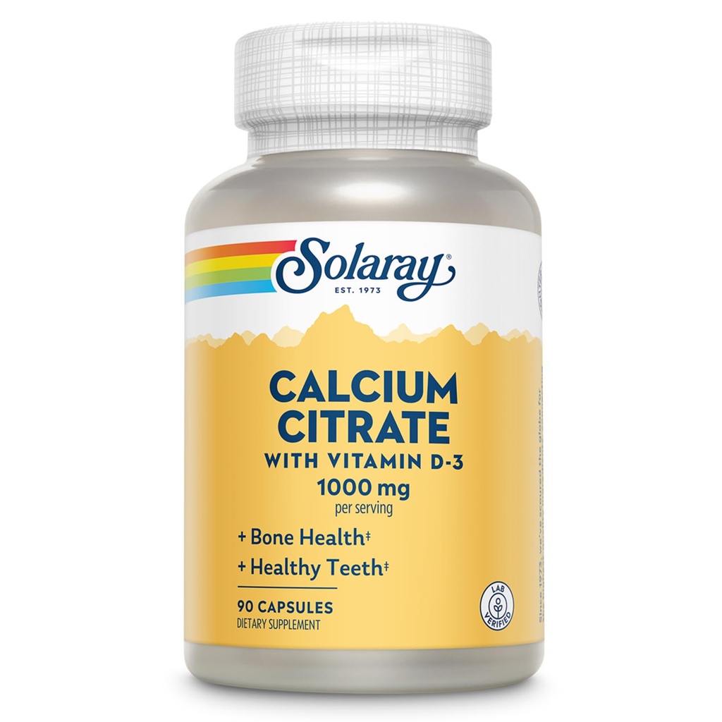 Solaray kalcijev citrat z vitaminom D3 1000mg - Podpora za kosti in zdrave zobe - Nežna digestija Formula - Laboratorij preverjeno, 60-dnevno jamstvo - 15 Serving, 90 kapsul