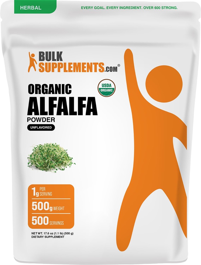 BulkSupplements.com Organic Alfalfa Grass Powder - Alfalfa dodatek, Zelena Superfood Powder - Vegan & Gluten Free, 5g na Serving, 500g (1,1 lbs) (Pack of 1)