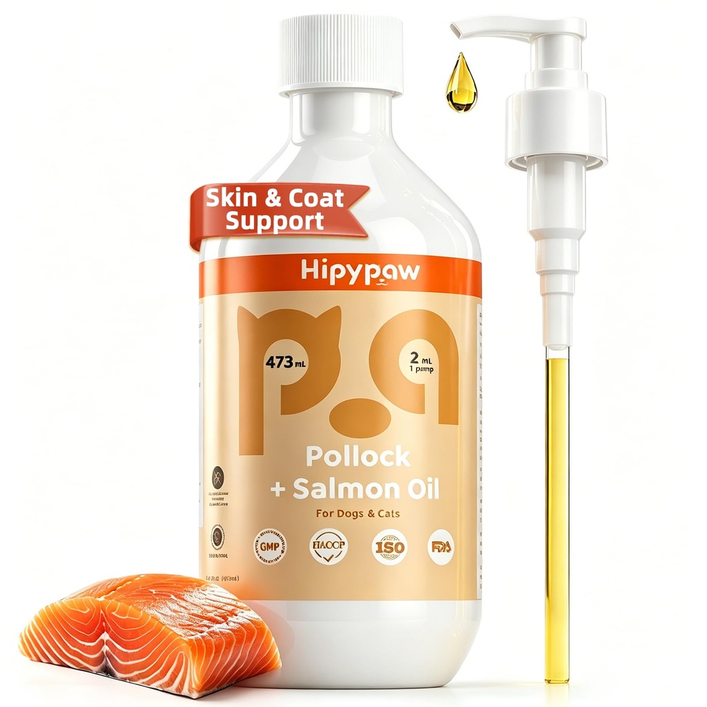 Fish Oil Omega 3 for Dogs - Salmon & Pollock Oil for Dogs and Cats - Defense Liquid Supplement for Skin, Coat Brain, Hip, Joint and Heart Health - Omega Oil for Pet(16OZ)