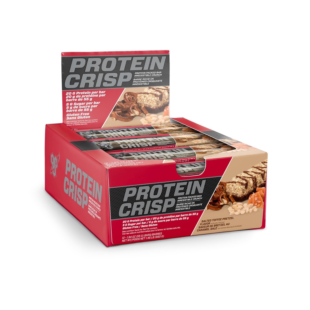 BSN Protein Crisp Bar, Soled Toffee Pretzel, 20 Gram Protein Prigrizek Bars z Whey in Fiber, Gluten-free Crunchy Energy Bars za vadbo, Fitness, On-the-Go, 12 grof