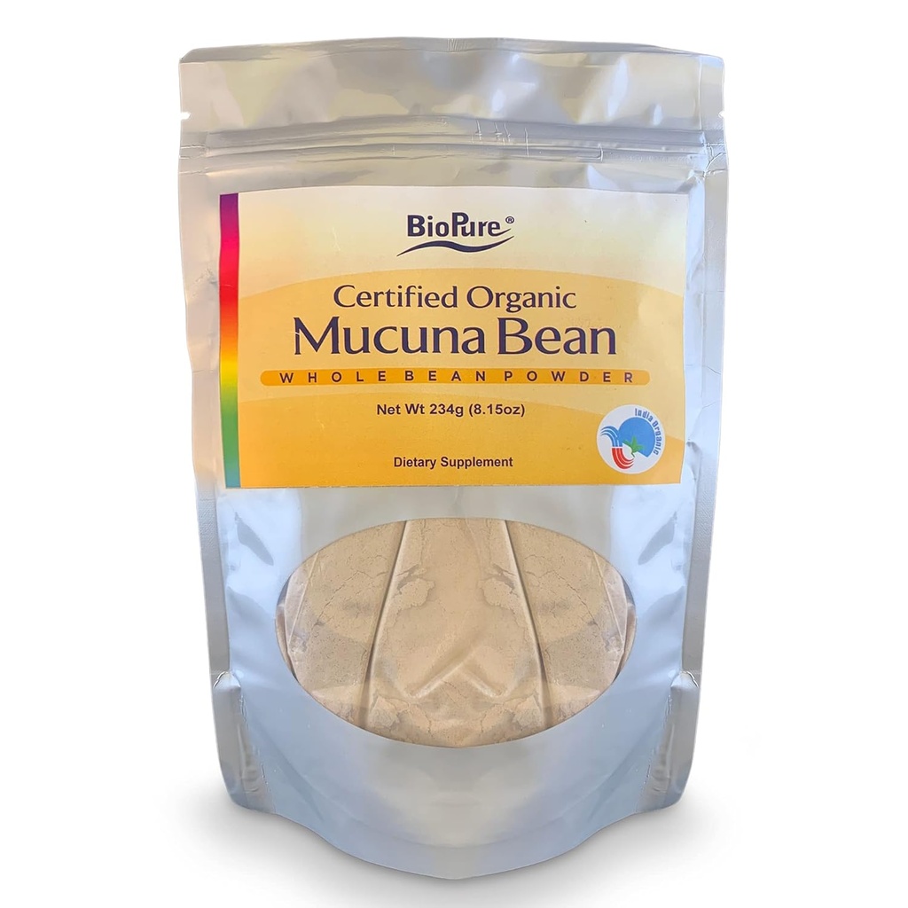 BioPure Certified Organic Mucuna Bean Powder – Natural Nootropic & Adaptogen dopolnilo z Dopamin & Serotonin za podporo zdravja možganov, stres odziv telesa, in splošno Wellness – 8.15 oz