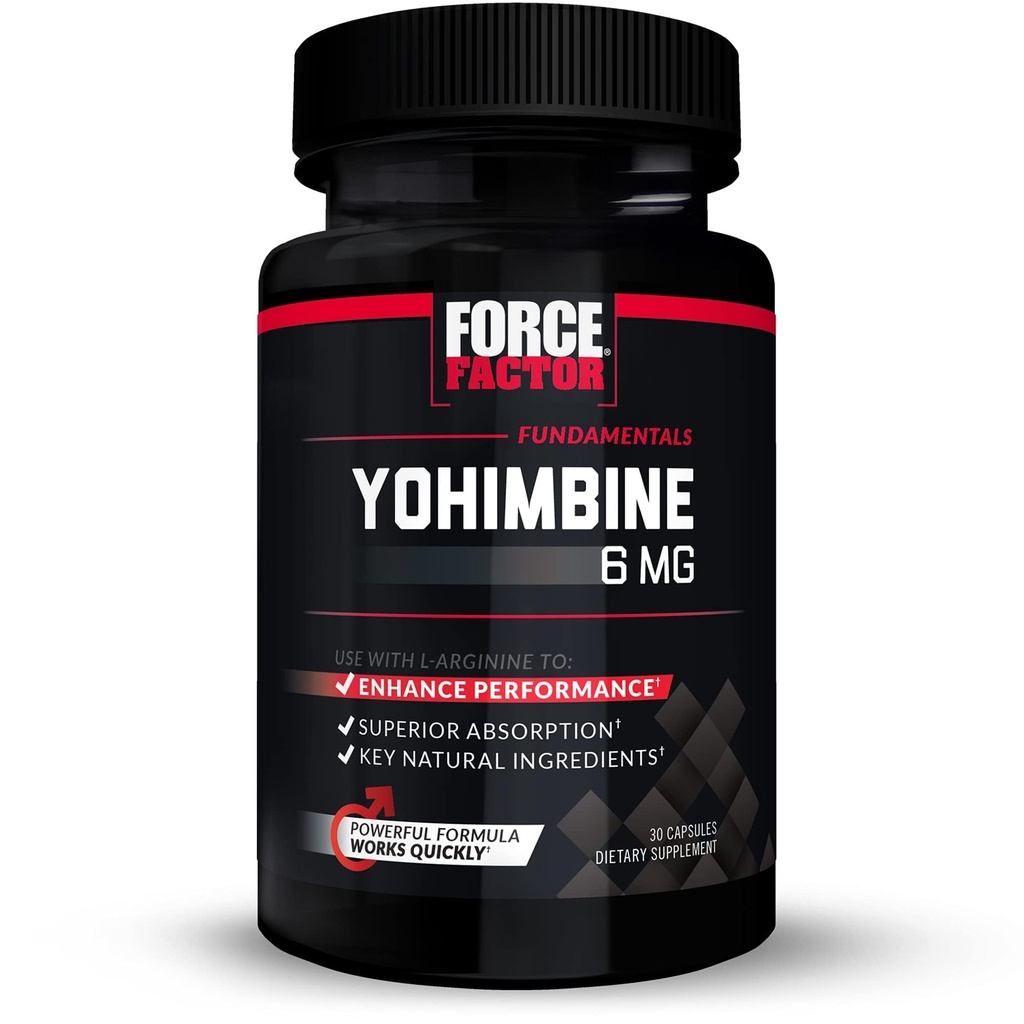 Force Factor Yohimbine dodatek za moške, Yohimbe Bark Extract s superior Absorpcijo za povečanje zmogljivosti, 6mg Yohimbine Bark tablete s ključnimi naravnimi sestavinami, deluje hitro, 30 kapsul