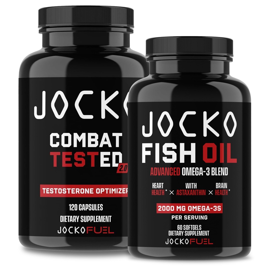 Jocko Fuel Supplements Bundle - Test Booster za moške + Omega 3 ribje olje (2 paket) Močan antioksidant in mišice graditelj