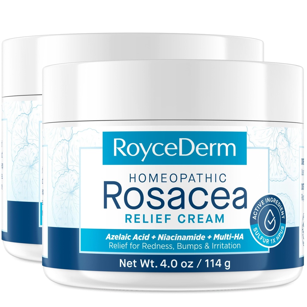 Roycederm Face Cream for Rosacea-Prone Skin & Visible Redness – Moisturizer with Sulphur, Azelaic Acid, Niacinamide & Centella, 2 Pack