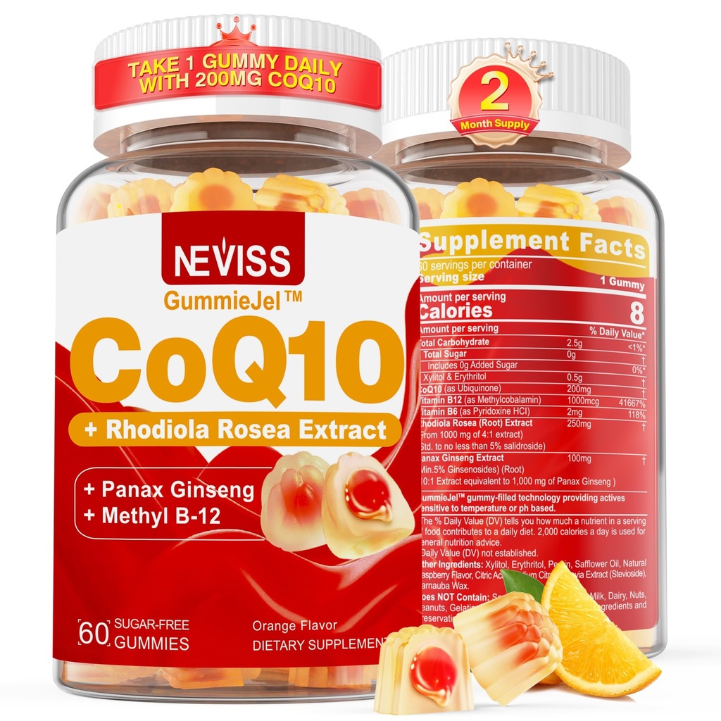 CoQ10- 200mg 400mg Polnjene žvečilke - 2 meseca dobave - w/ Vitamin B12 1000mcg, Rhodiola Rosea & Panax Ginseng, B6, koencim Q10 dodatek za Hear-t, energijo, antioksidant, Ultra Absorpcija