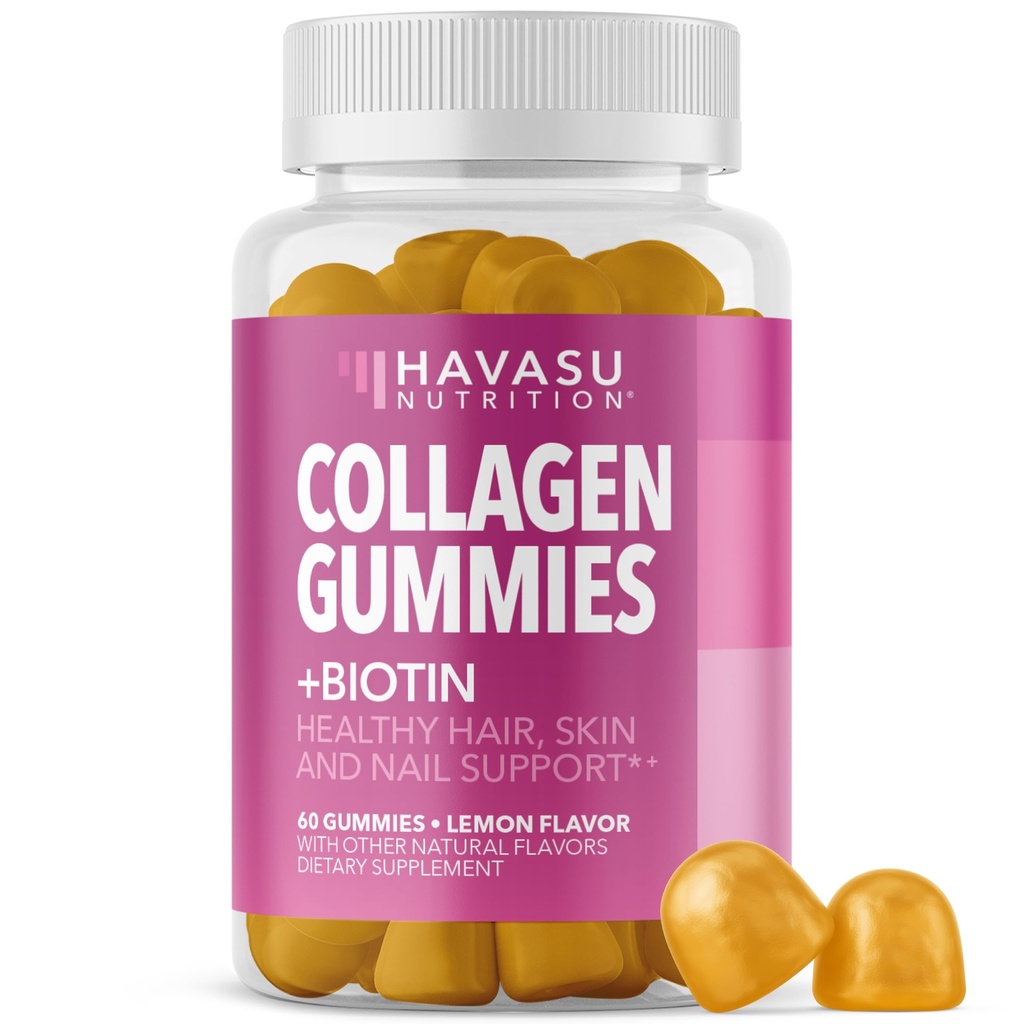 Kolagen Gumiji za ženske in moške z 2500mcg biotin, cink, vitamin C & E - hidrolizirani kolagen Gumiji za lase, kožo in nohte - Biotin in kolagen Gummies - limonina aroma - 30 Servisi