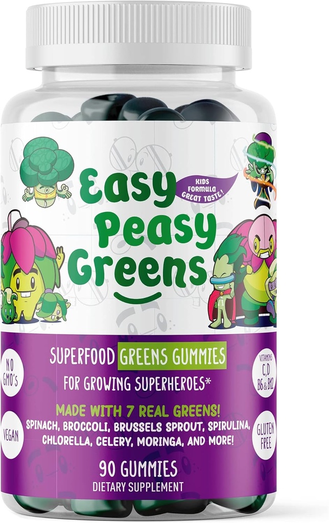 EasyPeasyGreens Daily Veggie Gummies za otroke - 90 Greens Gummies - pomaga izbirčnim jedcem dobili svoje zelenjave v - Made with 10 Real Zelenjavni ekstrakti in 100% Vegan