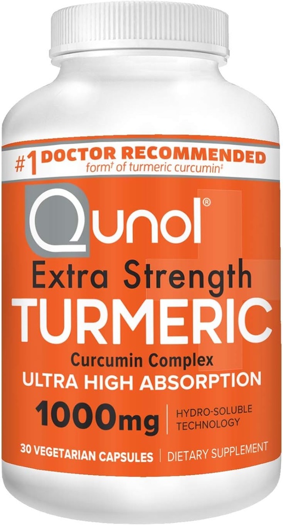Qunol Kurkumin Kapsule, 1000 mg Dodatna moč, Patented Hydro-Soluble tehnologija, Alternativna za kurkumin s črno papriko, 30 Veggie kapsule