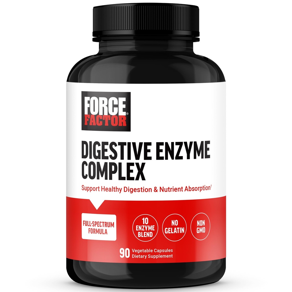 FORCE FACTOR Prebavne encime Kompleks za podporo prebavnega zdravja, Gut Health, in zagotoviti Bloating Relief za ženske in moške, polno Spectrum 10 Prebavne encime, Non-GMO, 90 kapsul