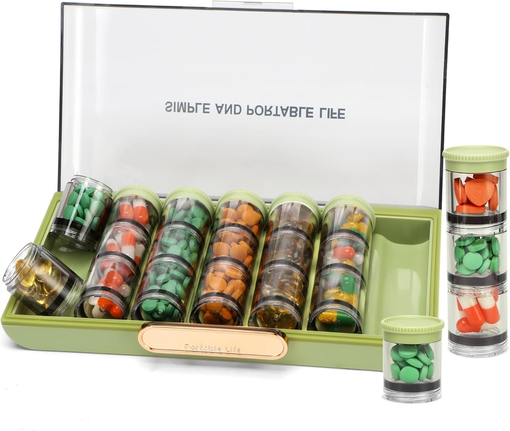 Organizator toplive tablete, organizator tablete zdravila, potovalne tablete Box 7 dan, primeru tablete, velike tedenske tablete vsebnik imetnik za vitaminsko trsko olje jeter, zelena