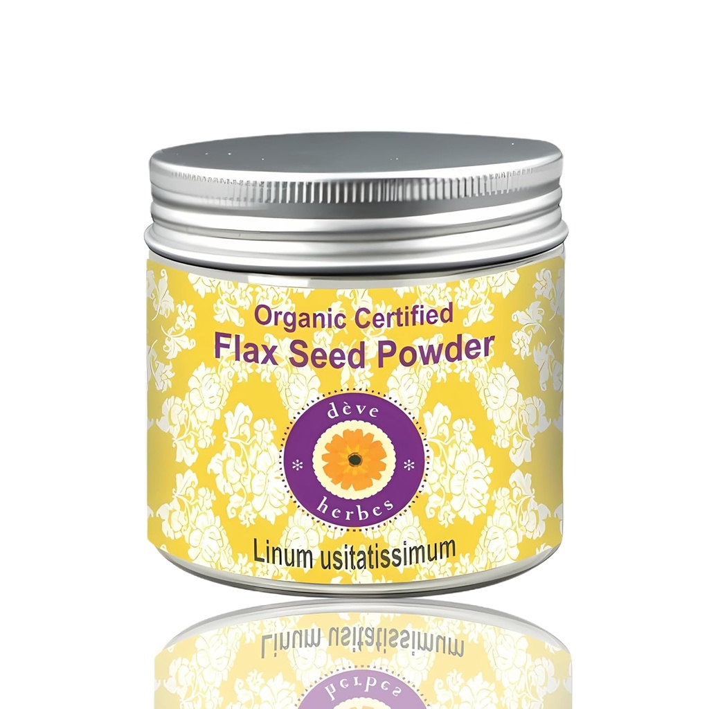 Deve Herbes Pure Flax Seed Powder (Linum usitatissimum) Organic Certified Natural Terapy stopnje 100 gm (3.5 oz)