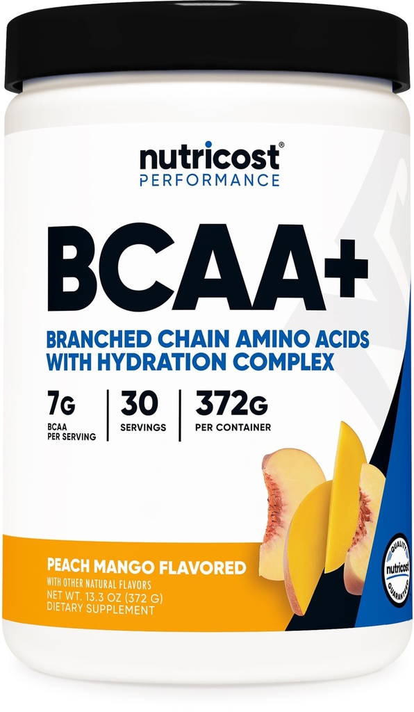 Nutricost BCAA + Hydration Powder (Peach Mango) 30 Servisi - razvejane verige aminokislin s hidracijskim kompleksom - Gluten-free, Non-GMO