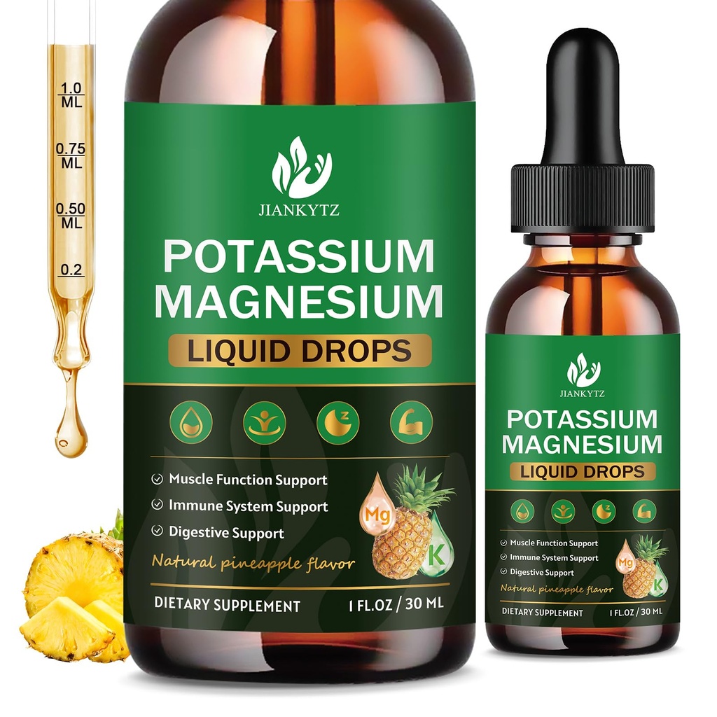 (2 paket) Kalijev Magnezij dodatek za imuno zdravje in mišično podporo, visoka absorpcija, Triple Magnezijev kompleks z glicinat, Taurat, Citrat in Kalij, Ananas aroma, 1 Fl Oz