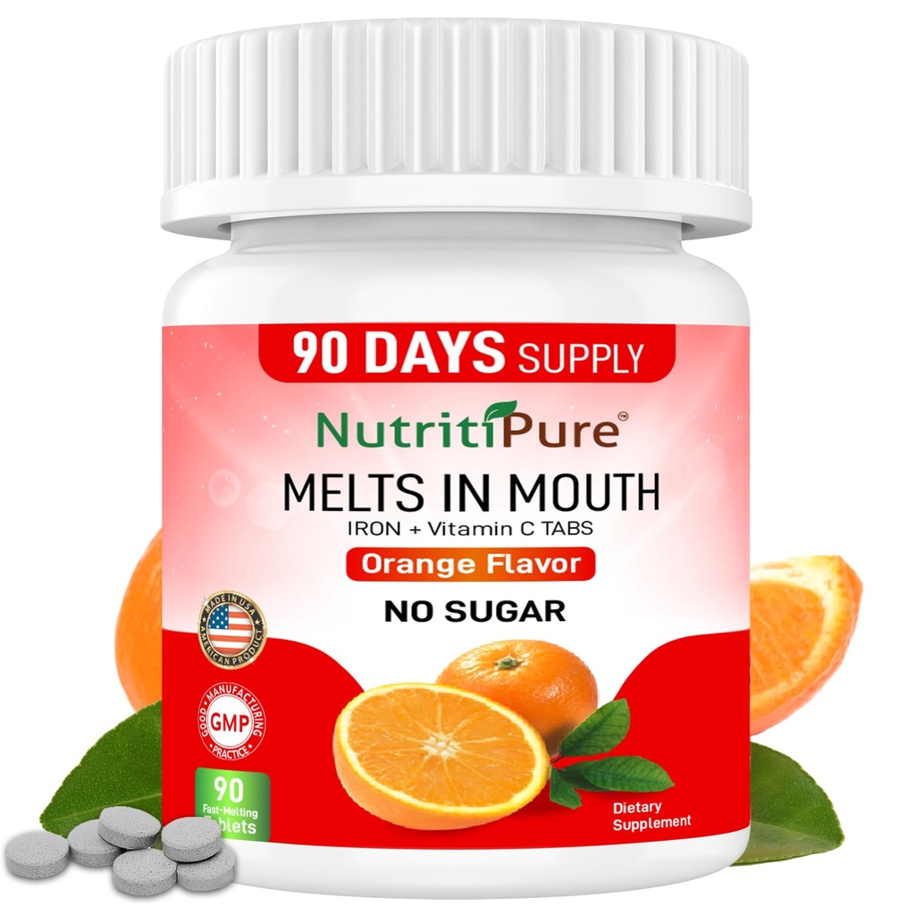 Žvečljiv železov dodatek za ženske/moške (karbonilno železo 18 mg z vitaminom C 30 mg) Tableta v oranžni aromi 90 Število (1)