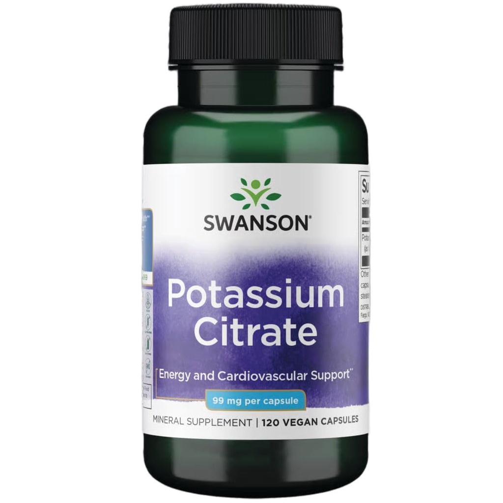 Swanson Potassium Citrate - Mineral Supplement Promoting Heart Health & Energy Support - Aids Optimal Nerve & Kidney Function with Natural Ingredients - (120 Capsules, 99mg Each)