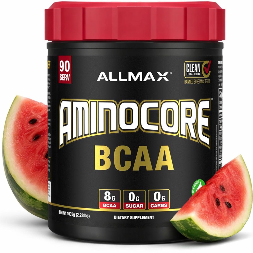 ALLMAX Nutrition AMINOCORE BCAA Powder, 8.18 Gram aminokislin, Intra and Post Workout Recovery Drink, Gluten Free, Watermelon, 945 g