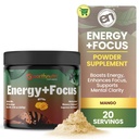 EarthNutri Energy + Focus Powder Supplement - Energy Boost & pomaga koncentracijo s PeakO2, AlphaSize, Cognizin, PurCaf, Theacrine, Acetil L-Carnitine L-Tirozin – Mango Flavor - 20 Servings (171g)