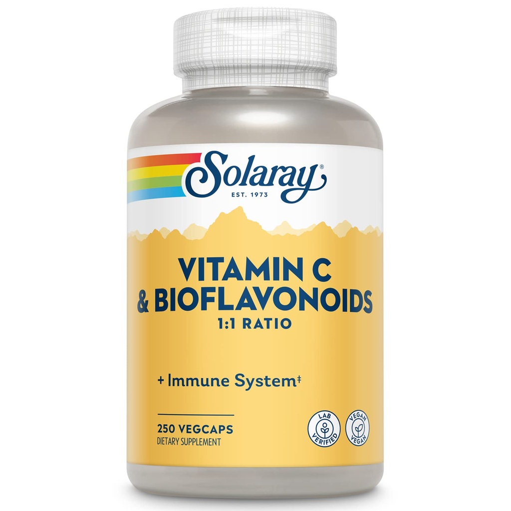 SOLARAY Vitamin C 500mg s Citrus Bioflavonoidi, 1:1 Razmerje - Antioksidant in imunske podpore dodatek - Vitamin C z Rose HIPS in Acerola, Vegan, 60-dnevni garancije, 125 Serving, 250 VegCaps