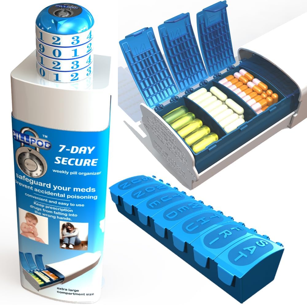 Tablete Pod 7 dan Secure, Zaklepanje tablete Organizator, Child-odporna medicina Lock Box, ekstra velik tedenski tablet Planner, starejši prijateljski